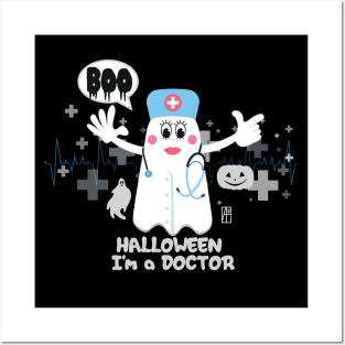 BOO Lady Doctor dressed as a GHOST - cute Halloween Posters and Art